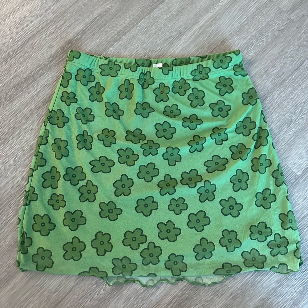 Green Floral Mini Skirt